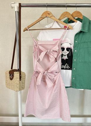 Розовое коттоновое платье с бантиком на спине missguided 🩷🩷4 фото