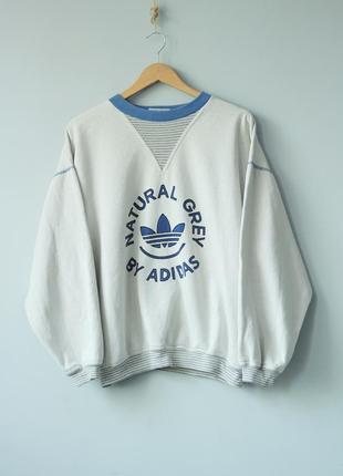 Adidas natural grey світшот вінтажний вінтаж оверсайз мішкуватий кофта сіра адідас найк nike oakley big logo великий логотип