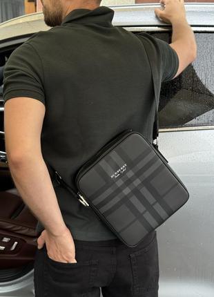Мужская сумка burberry muswell men bag grey черная борсетка через плечо / мессенджер