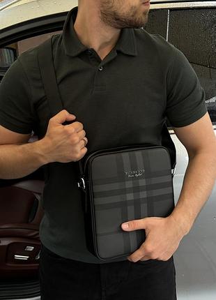 Мужская сумка burberry muswell men bag grey черная борсетка через плечо / мессенджер