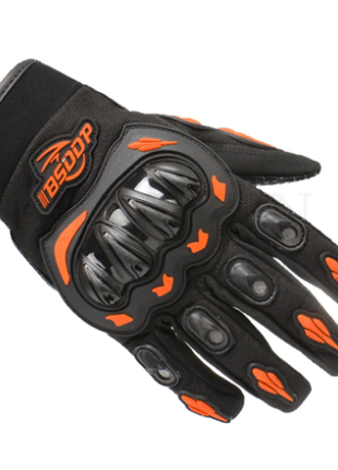 Перчатки  мотоциклетные с защитой костяшек xl черный-оранжевый2 фото