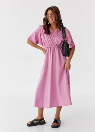 Женское платье миди с верхом на запах perry - розовый цвет, s (есть размеры)5 фото