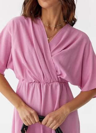 Женское платье миди с верхом на запах perry - розовый цвет, s (есть размеры)4 фото