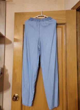 Блакитні штани-палаццо штанці кльош котон трубы джинсы брюки широкі высока посадка4 фото
