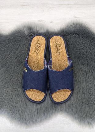 Тапочки жіночі белста відкритий носок із пробковою устілкою сині 44765 фото