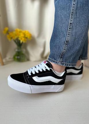 Кроссовки vans knu skool black white platform2 фото