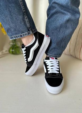 Кроссовки vans knu skool black white platform9 фото