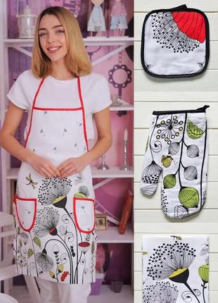 Подарочный набор для хозяюшки на кухню, авокадо фартук прихватка кухонное полотенце и термическая рукавица9 фото