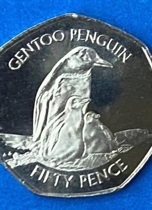 Монета фолклендских островов 50 пенсов 2020 г пингвин