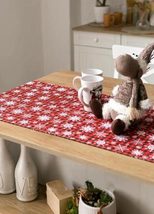 Доріжка скатертину для сервірування новорічного столу з ялинкою та іграшками різдвяний раннер на стіл прикраса6 фото