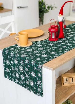 Доріжка скатертину для сервірування новорічного столу з ялинкою та іграшками різдвяний раннер на стіл прикраса9 фото