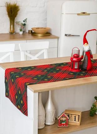 Дорожка скатерть для сервировки новогоднего стола с елкой и игрушками рождественский раннер на стол украшение5 фото