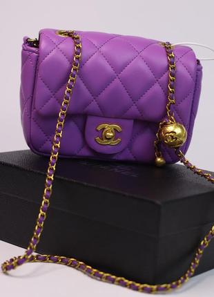 Женская сумка chanel mini 18 violet, женская сумка, брендовая сумка шанель фиолетового цвета
