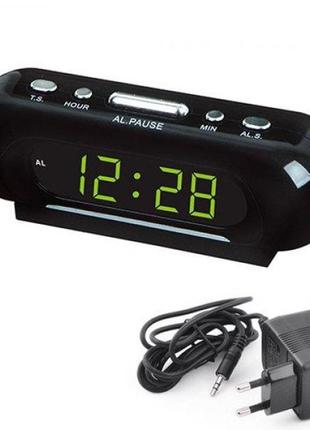 Часы vst-716-2 настольные 220в будильник черный корпус светло зеленые цифры