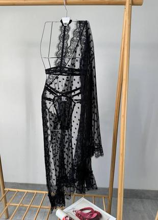 Жіночий напівпрозорий комплект білизни халатик бра та трусики