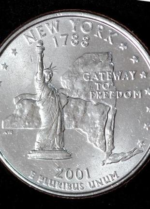 Монета сша 25 центов 2001 г. нью - йорк