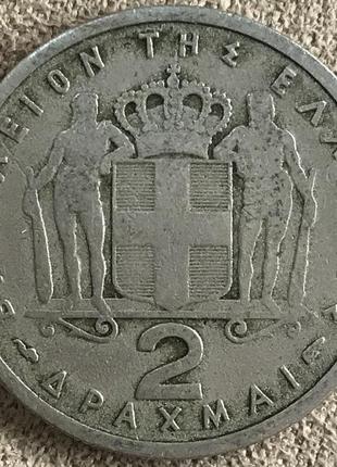 Монета греции 2 драхм 1957-59 гг.