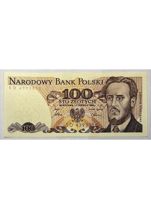 Банкнота польщі 100 златих 1986 р. unc