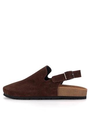 Сабо женские клоги замша натуральная шоколадные коричневые демисезон 145205