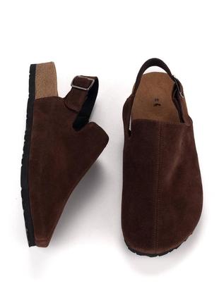Сабо женские клоги замша натуральная шоколадные коричневые демисезон 145205