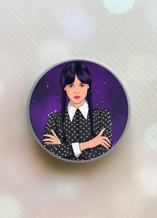 Держатель для смартфона / планшета попсокет popsocket серый :: девушка с косичками. венздей (принт 208)