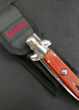 Выкидной нож на кнопке в стильном итальянском дизайне (стилет) с деревянной ручкой2 фото