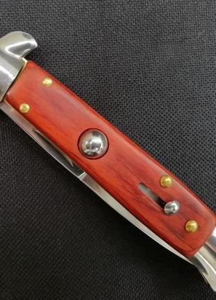 Выкидной нож на кнопке в стильном итальянском дизайне (стилет) с деревянной ручкой3 фото