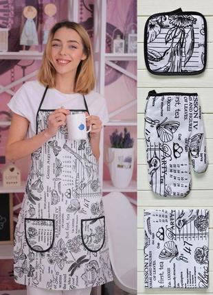 Набір в українському стилі - прихватки кухонне рушник термічна рукавиця жіночий полотняний фартух хб7 фото
