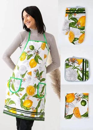 Набір в українському стилі - прихватки кухонне рушник термічна рукавиця жіночий полотняний фартух хб