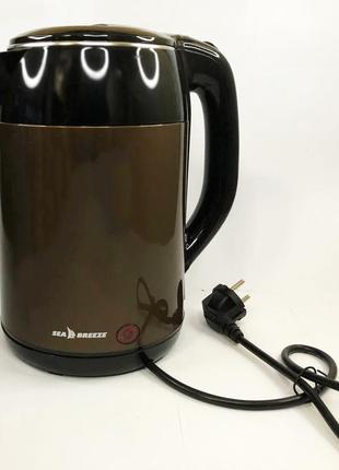 Електрочайник-термос металевий seabreeze sb-0201, стильний електричний чайник, безшумний чайник2 фото