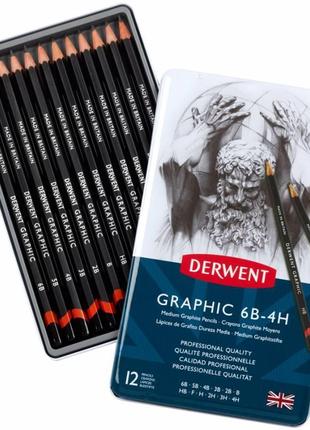 Графітні олівці graphic hard 12 шт derwent