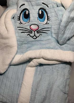 Детский махровый халат из микрофибры с капюшоном, банный халатик зайчик с ушками оригинал mallory home турция8 фото