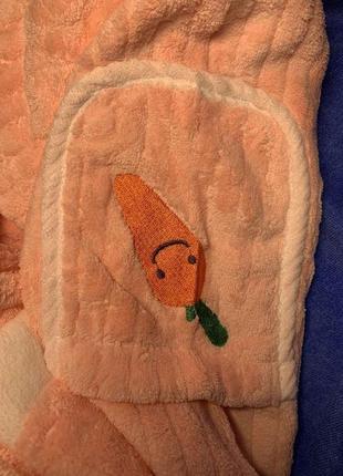 Детский махровый халат из микрофибры с капюшоном, банный халатик зайчик с ушками оригинал mallory home турция10 фото
