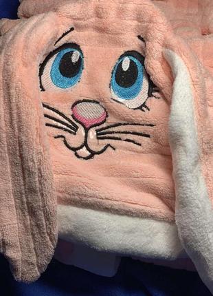 Детский махровый халат из микрофибры с капюшоном, банный халатик зайчик с ушками оригинал mallory home турция3 фото