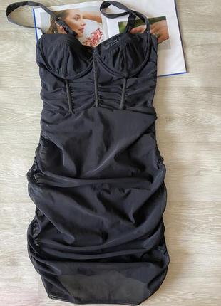 Черное прозрачное платье миди1 фото