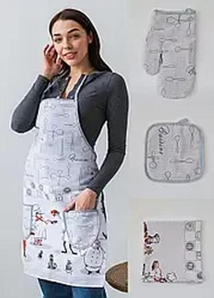 Полезный подарок женщине набор - прихватка кухонное полотенце термическая рукавица женский тканевый фартук хб9 фото