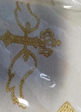 Золотая вышивка и тиснения "ангелочки", крестильная белая крыжма для крестин, большое банное полотенце 140см6 фото