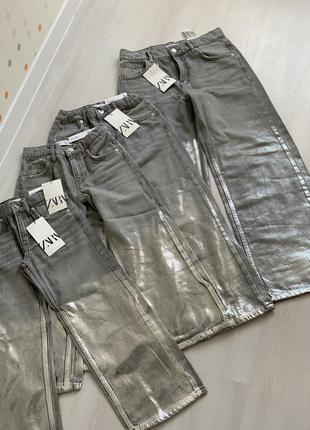 Детские серебряные джинсы zara для девочки/детские серебреные джинсы зара на девочке10 фото