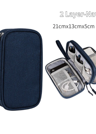 Органайзер хранения и переноски проводов кабелей зарядок повербанков черный и синий