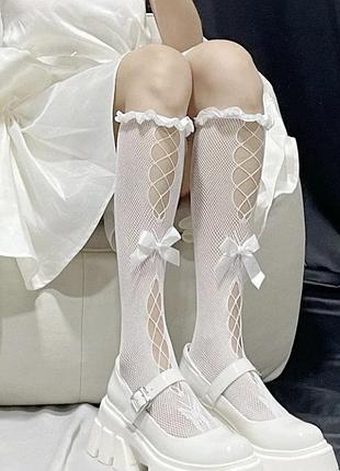 Гольфы с бантом белые в стиле лоза