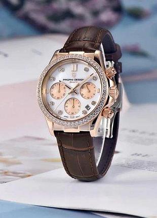 Годинник кварцевий pagani design pd-1730 gold-brown, жіночий, водонепроникний, з датою, кварцовий, d c