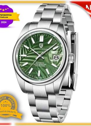 Годинник механічний  pagani design pd-1715 silver-green, чоловічі, сапфірове скло, сталь 316, 20 atm, d c