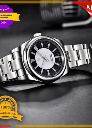 Механічний годинник pagani design pd-1764 silver-black, чоловічі, сапфірове скло, водостійкі, device clock