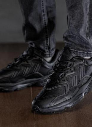 Чоловічі шкіряні кросівки чорні adidas ozweego повсякденні кросівки чоловічі з натуральної шкіри та замші4 фото