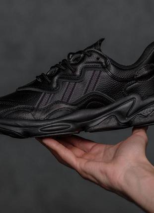 Чоловічі шкіряні кросівки чорні adidas ozweego повсякденні кросівки чоловічі з натуральної шкіри та замші10 фото