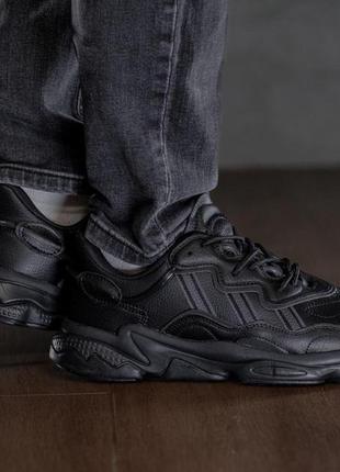 Чоловічі шкіряні кросівки чорні adidas ozweego повсякденні кросівки чоловічі з натуральної шкіри та замші8 фото
