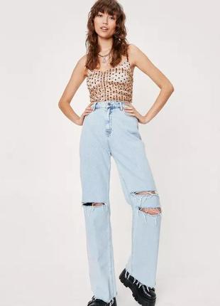 Бежевий топ у дрібний горох з чорними бретельками nasty gal, м