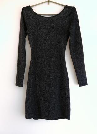 Плаття жіноче чорне срібло з відкритою спиною блискуче4 фото