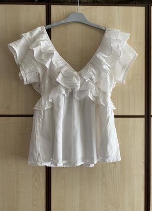 Блуза белая коттоновая с воланами