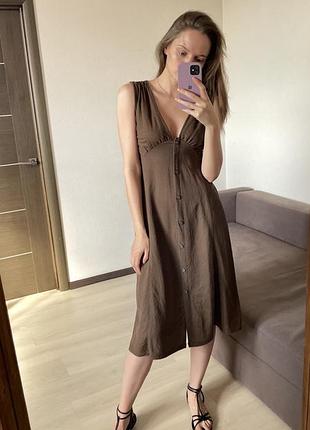 Міді сукня сарафан з льону шоколадного кольору pull&bear
